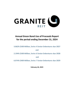 Granite Real Estate Investment Trust - Annual Green Bond Use of Proceeds Report for the period ending December 31, 2024