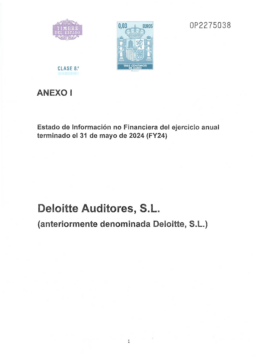 Deloitte España - Deloitte Auditores, S.L Estado de Información no Financiera del ejercicio anual terminado el 31 de mayo de 2024 (FY24)