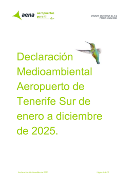 Aeropuerto de Tenerife Sur - Declaración Medioambiental Aeropuerto de Tenerife Sur de enero a diciembre de 2025