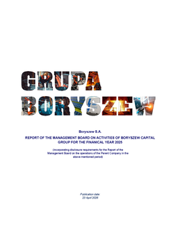 Boryszew SA - Report of the Management Board on Activities of Boryszew Capital Group for the Financial Year 2025